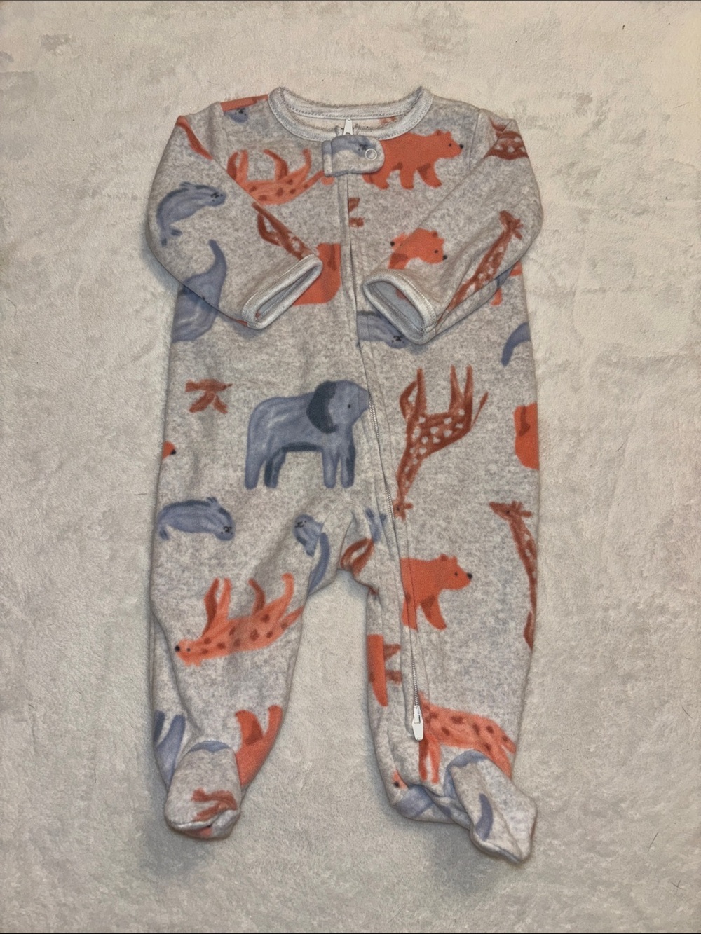 (2for $10) carters Cozy Grey Animal Print Baby One-Piece sleeper footie zipper